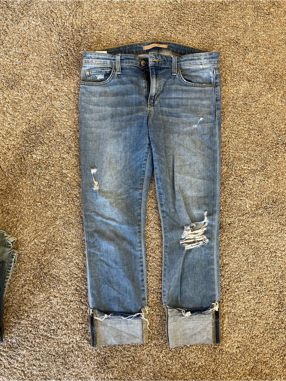 Joe's Jeans Distressed Light Blue cropped Jeans with Rolled Cuffs